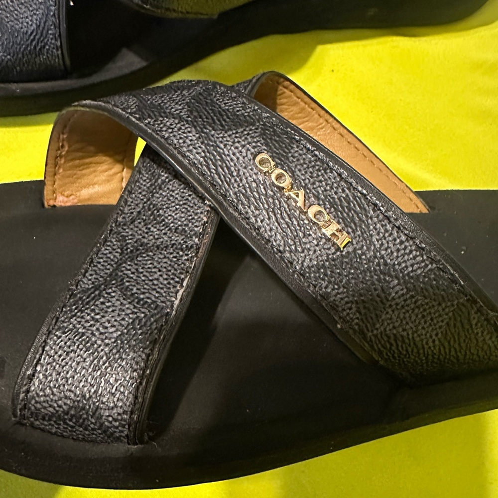Coach Women's Black and Dark Gray Sandals - Picture 2 of 5